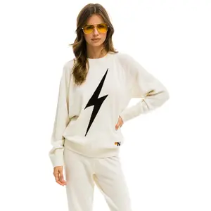 UNISEX BOLT CASHMERE LIGHT SWEATER - VINTAGE WHITE // BLACK BOLT