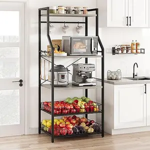 60CM Double Frame 20 Square Tube + PB Plate Microwave Shelf - Cabinet Shelves,Black & Grey