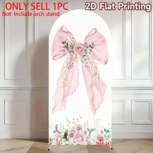Pink Bow Floral Arch Backdrop Cover for Wedding Girls Birthday Party Baby Shower Decor Party Decoration Supplies Elastic Double-Sided Spandex Fabric Wedding Arched Backdrop
