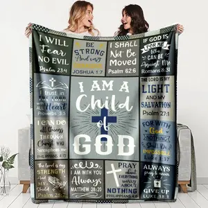 Religious Text Pattern Flannel Blanket, Slogan Print Blanket, Comfortable Warm Durable Throw for Sofa Office Bed Camping Travel Ideal Holiday Gift