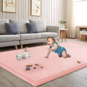 Baby Play Mat  Floor Nursery Rug Muscle Mat Area Rug Playroom Rug 50"x50" Playpen Mat Memory Foam 1.3" Thick Crawling Mat For Babies,Toddlers, Infants, Kids,Light Pink