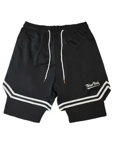 Men's Letter & Number Embroidery Pocket Sports Shorts, Breathable Comfortable Elastic Waist Shorts, Casual Sports Bottoms for Outdoor Activities