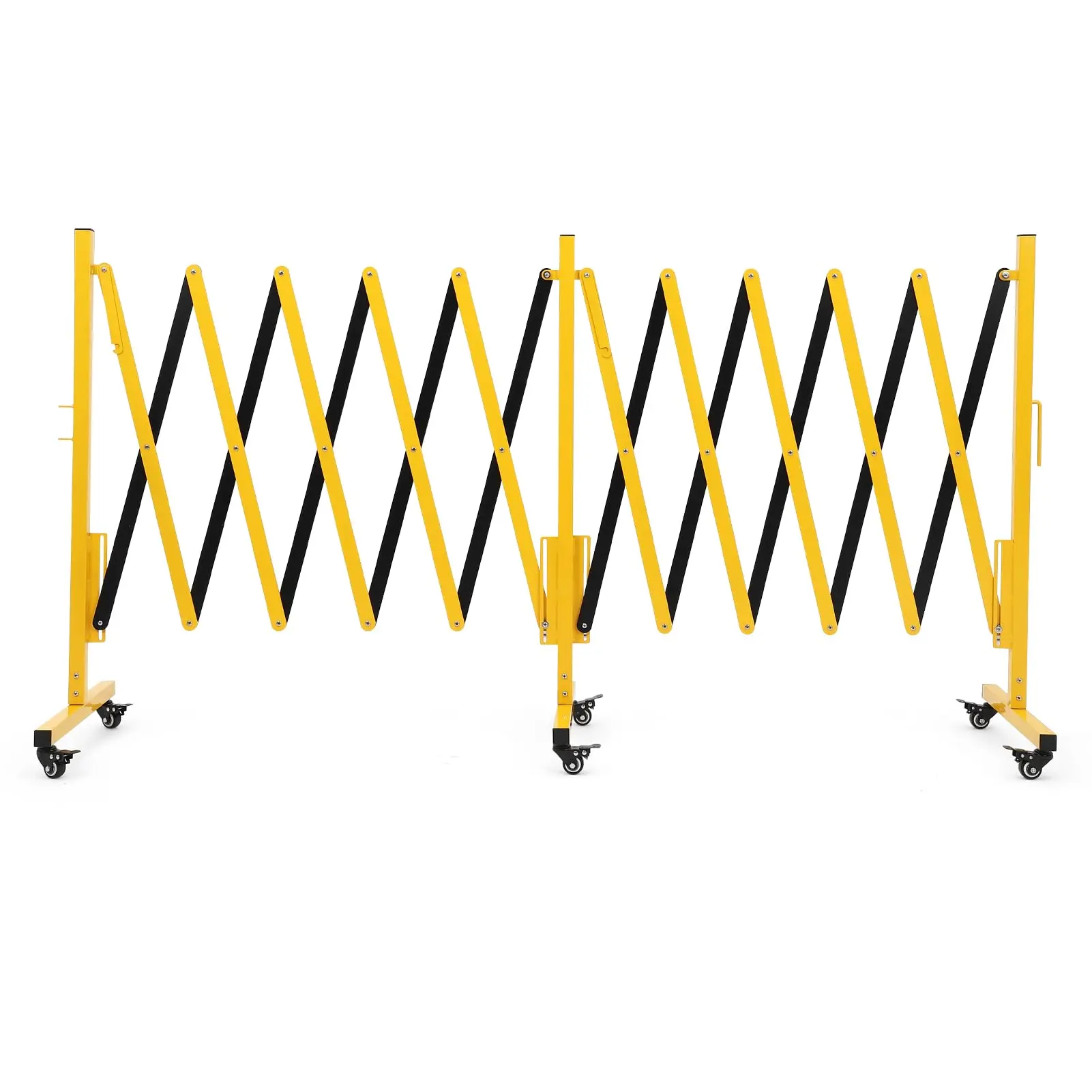 GARVEE Expandable Metal Barricade: Flexible, Mobile Safety Barrier with Wheels, Available in 16FT and 11FT Sizes, Easy Assembly, Yellow and Black Design for Driveway and Traffic Control