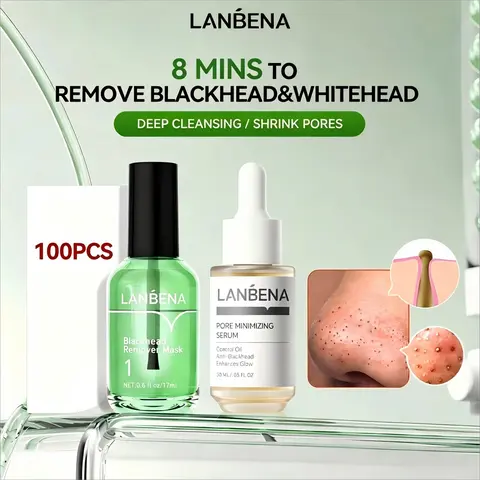 LANBENA Pore Care Beauty Lotion Nose Strips Green Tea Oil Blackhead Removal/ Pores Shrinking Serum Vegan Moisture after Blackhead Remover Mask