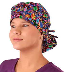 Banded Bouffant Ponytail Scrub Cap - Bright Flower Paisley