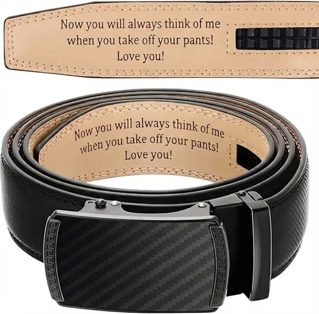Men's Engraved Ratchet Leather Slide Belt with Automatic Buckle - Customized Men's Accessories, Ideal Mens Gifts for Boyfriend Birthday & Father’s Day, Perfect gift for father, Dad's gift