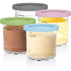 Renexas Containers Replacement for Ninja Creami Pints and Lids - 2 and 4 Pack 16oz | Cups Compatible with NC301 NC300 NC299AMZ Series Ninja Ice Cream Maker - Airtight Anti-slip Dishwasher Safe BPA-Free