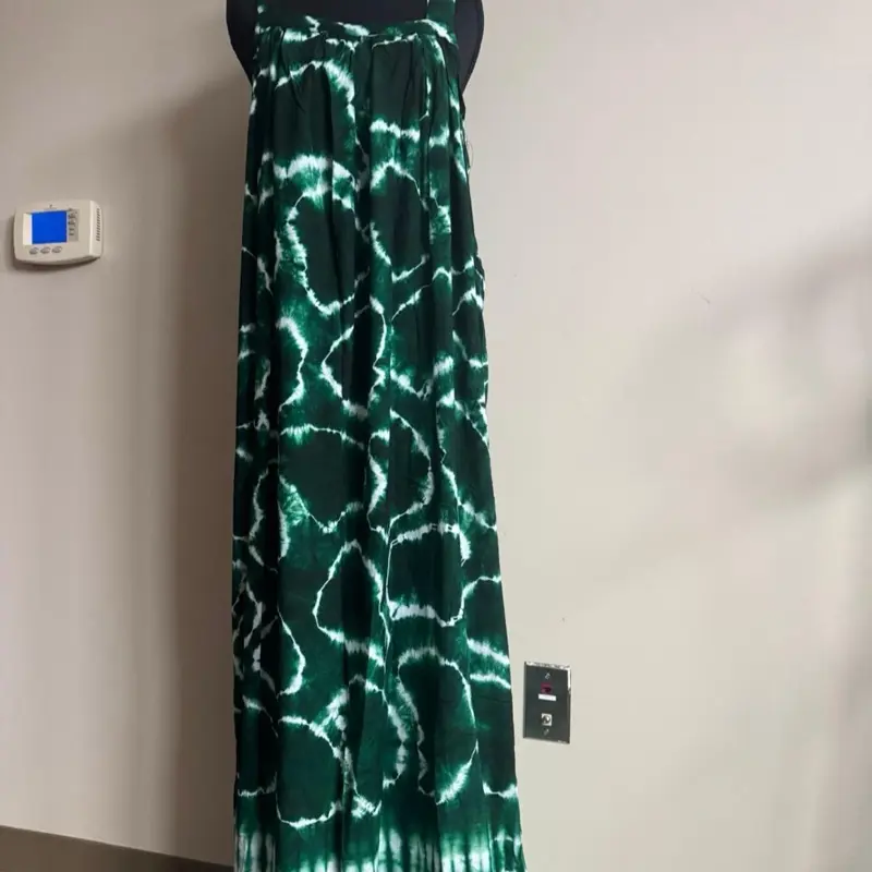 Bright Comfy Free Flowing Maxi Gown in Multicolor Abstract Print Sleeveless Wide Strap Loose Fit Casual Breezy Homewear Dress with Matching Headscarf - Fabric
