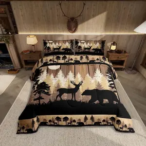 Rustic Bear Deer Comforter Set ,Wildlife Hunting Quilt Set ,Western Cabin Farmhouse Bedding Set for Kids Boys Teens Room Decor,Retro Country Duvet Insert