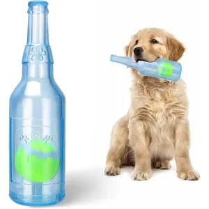 Blue Water Bottle Interactive Dog Toy Suitable for Aggressive Chewers Durable TPR Material with Tennis Ball Squeaky Sound Suitable for Small and Medium Dogs Stimulates Curiosity and Increases Chewing Power
