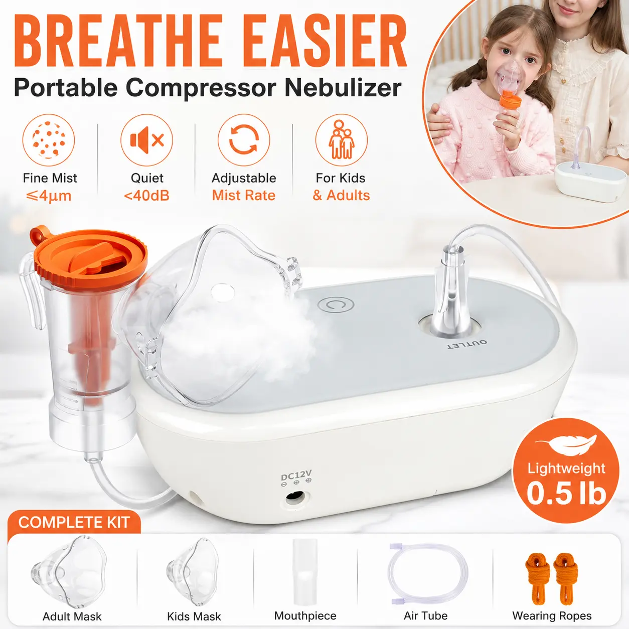 Portable Nebulizer Device, DC Motor Atomizer with Dual Speed Control, Fine Mist Output ≥0.2ml/min, Compact & Lightweight Design, Low Noise Operation, Rechargeable Handheld Personal Care Device for Home & Travel,summerwins