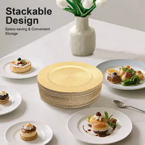 Well-intention Design Gold/Sliver/Black Stackable Charger Plates Set Round 50 Pcs PP Material 12.99x0.79In for Weddings Parties Hotels Home Hosts