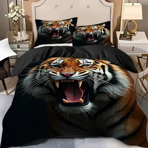 2/3 Pcs Roaring Tiger Duvet Cover Set(1* Duvet Cover+1/2* Pillowcase,No Filling)Soft High-End Digital Printed Bedding Set, Perfect Gift For Family,Friends During The New Year Holiday!Suitable For All Year Round!Machine Washable