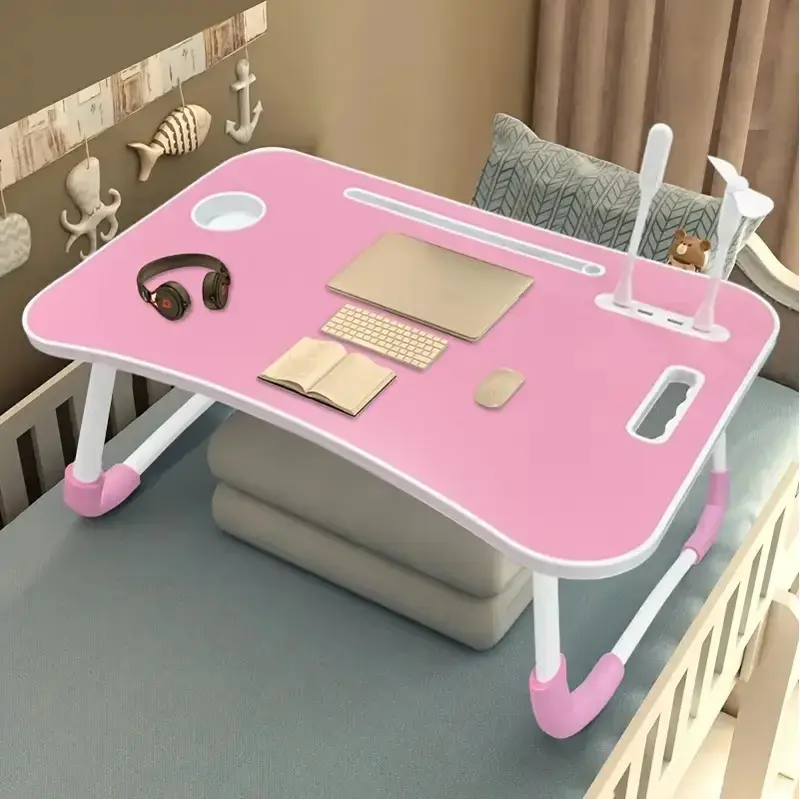 1pc Oversized Portable Laptop Bed Table - Foldable & Durable Wooden Computer Tray with Cup Holder, Drawer, USB, Fan & Light - Ideal for Reading, Writing on Bed, Sofa, Floor - Sleek Design, Portable Work Station | Modern Portable Table | Sturdy tiktokshops