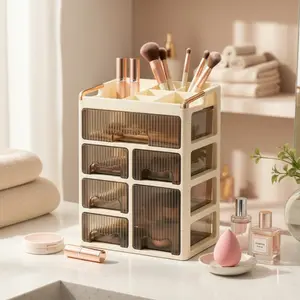Makeup & Skincare Organizer with Semi-Transparent Drawers for Vanity Countertop, Cosmetic Storage Box