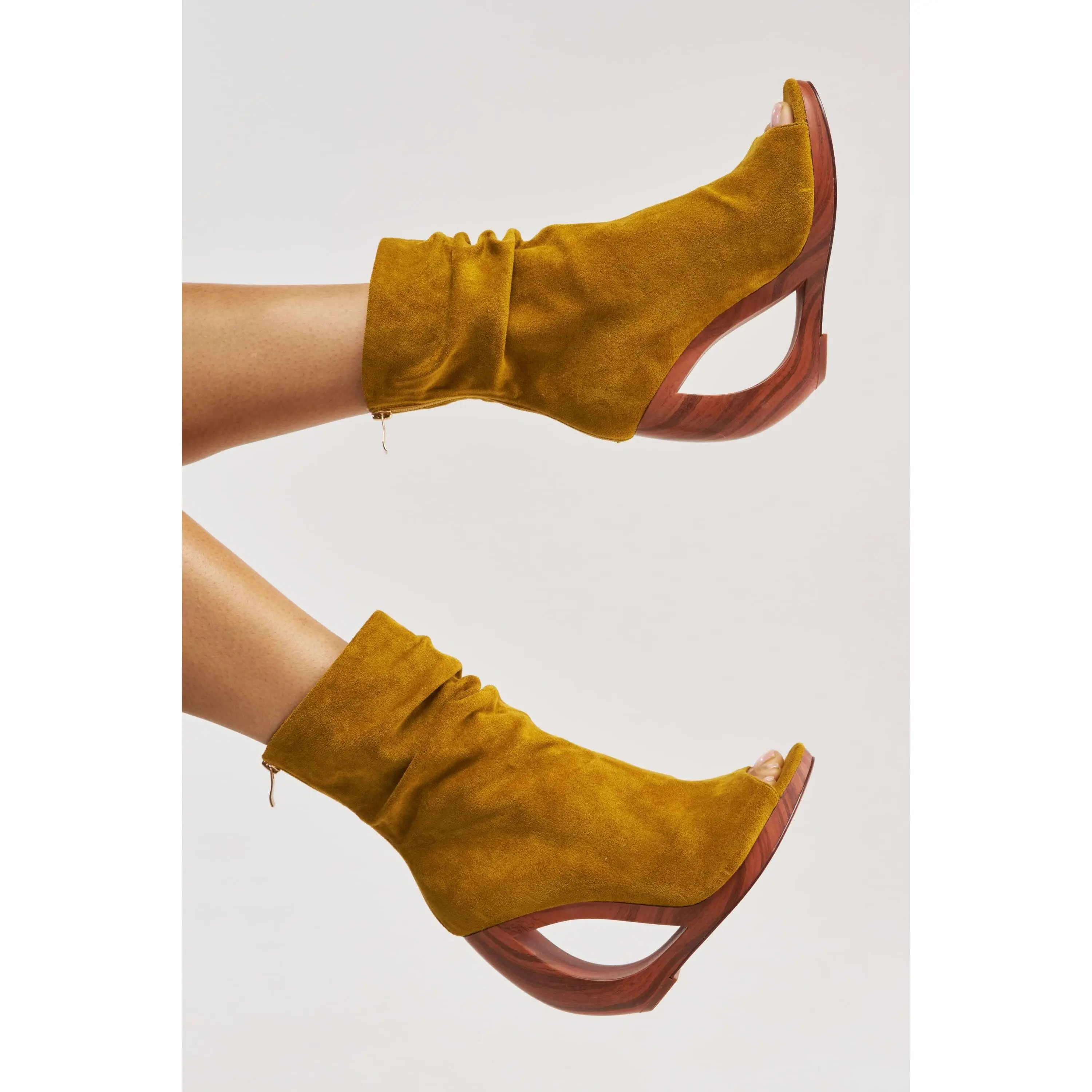 AZALEA WANG ARLO MUSTARD WEDGE OPEN TOE FAUX SUEDE BOOTIE AZALEA WANG ARLO MUSTARD WEDGE OPEN TOE FAUX SUEDE BOOTIE