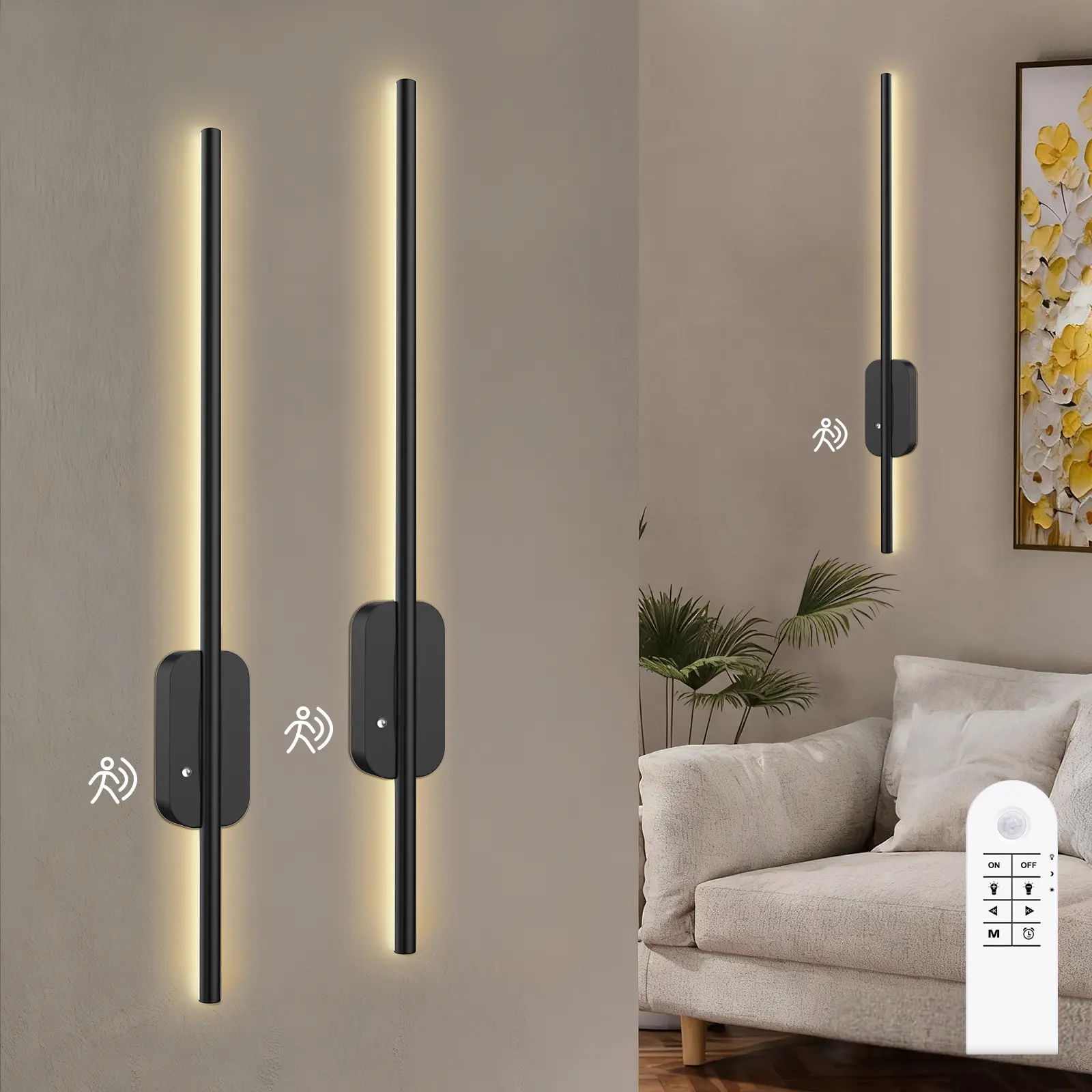 GALENTAL Simple Wall-Mounted LED Light, Rechargeable USB Operated Wall Sconce Set of 2, Dimmable Battery Wall Sconce with Remote Control,3000K-6500K LED Wireless Wall Light for Bedroom,Living Room, Black(2 Pack), Dealsforyoudays