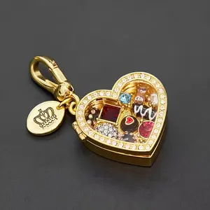 Heart-Shaped Chocolate Gift Box Pendant - Golden-Tone Jewelry Charm with Gemstone Accents, Sparkling Center & Secure Keychain Clasp for Valentine's Day, Anniversaries, Birthdays (L75)