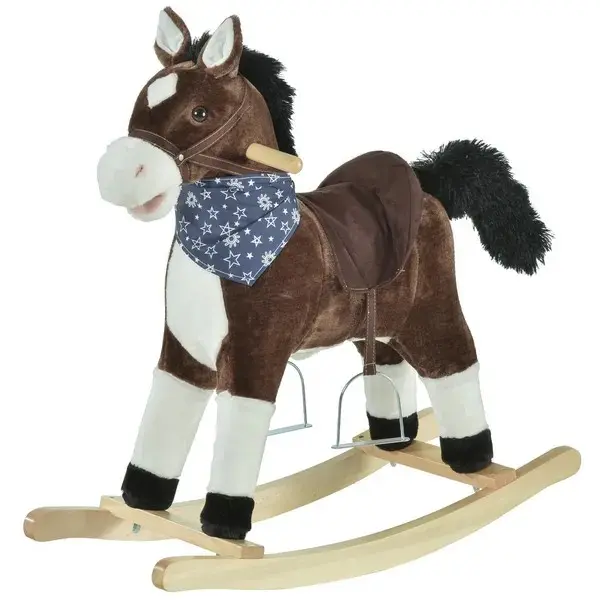 Plush Cowboy Rocking Horse - 1 x Ride-On Toy, Wild West Theme, Brown, Polyester, Wood-Metal-PP Build, 3-4/5-6 Ages, 5.5 lbs, 132 lbs Capacity, Realistic Sounds, Requires AA Batteries for Kids