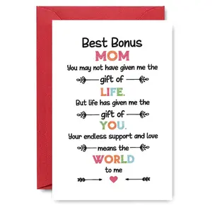 1PC Best Bonus Mom Mother's Day Card, Perfect for Mother's Day, Mom Appreciation, Sweet Message, Handmade Greeting Card for Moms, Positive Message Card, Mothers Day Card, Inspirational Greeting Card