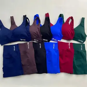 DFYNE Two-Piece Bra Set, Hip-Lifting Outdoor Running Sports Fitness Seamless Yoga Set for Women, Solid Color Yoga Set Stretch Sportswear Gym Fitness Clothing