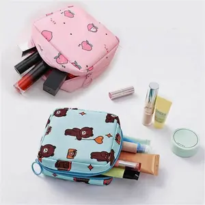 Mini Portable Cartoon Pattern Storage Bag with Zipper, Multi-functionla, Sanitary Napkin Storage Bag, Cosmetics Bag for Outdoor Travel, Home Organizer Supplies, Bathroom Organizer, Accessories for Women