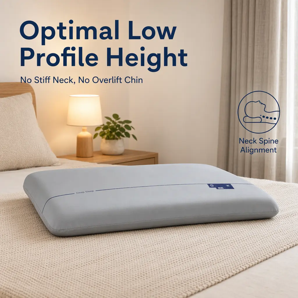 Low Profile High-Density Flat Durable Orthopedic Memory Foam Neck Pillow, Detachable Cooling Pillowcase, Supportive Head Cushion Neck Rest Cushion for Soft Support, Bedroom Dorm Sleep Relief