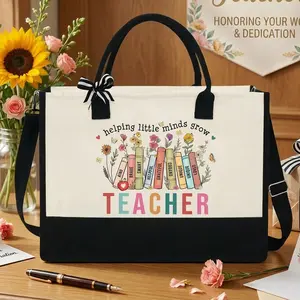 Teacher Appreciation Gift – Cute Canvas Tote Bag with Zipper, Christmas Gift, Teacher Appreciation Gift, Xmas Gift for Teacher, 13oz Teacher Bag