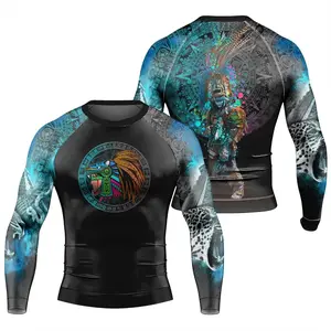 BattleFitGear Aztec Jaguar Warrior | Men's Short Sleeve Rash Guard | BJJ & Fitness Rash Guard | Baselayer Compression Shirt for Jiu Jitsu & MMA