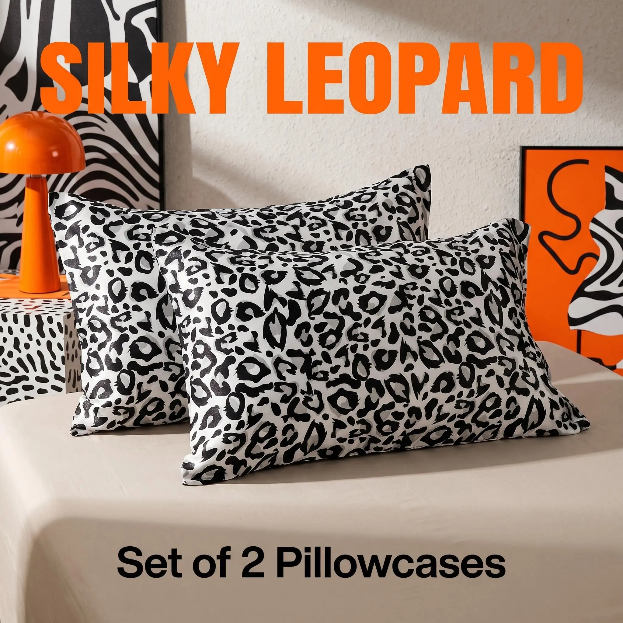 Bedsum Leopard Print Satin Pillowcase with Envelope Closure - Silk Like Bedding Bed Linens, Cozy Aesthetic Bedroom Decor, Soft Cooling Smooth for Hair & Skin, Frizz & Wrinkle Free, Standard/Queen Size