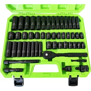 3/8" Drive Socket Set 50-Piece, SAE (5/16" - 3/4") & Metric (8mm - 22mm), Deep & Shallow Impact Socket Set with Case, 6 Points, Premium CR-V, Extension Bars, Universal Joint & Power Drill Adapter