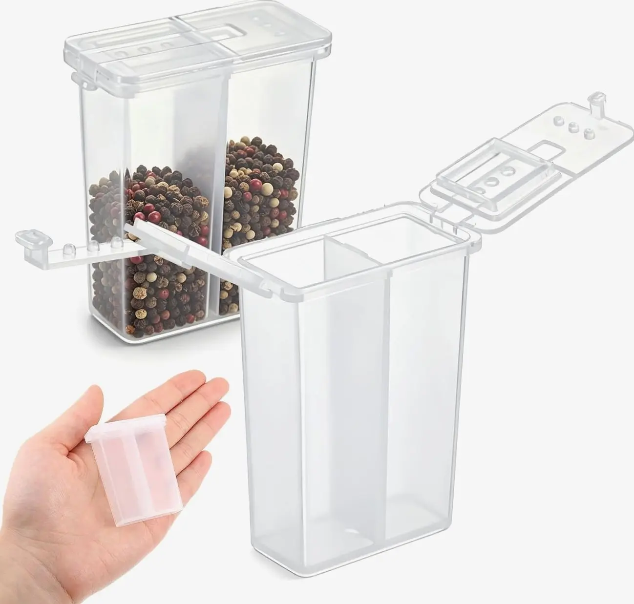 2PCS Portable And Refillable Spice Shaker, Mini Travel Salt and Pepper Shakers, Travel Spice Containers with Lids, Multi Spice-Container for Camping, Journey, Kitchen (2x1.4x0.6 Inch)