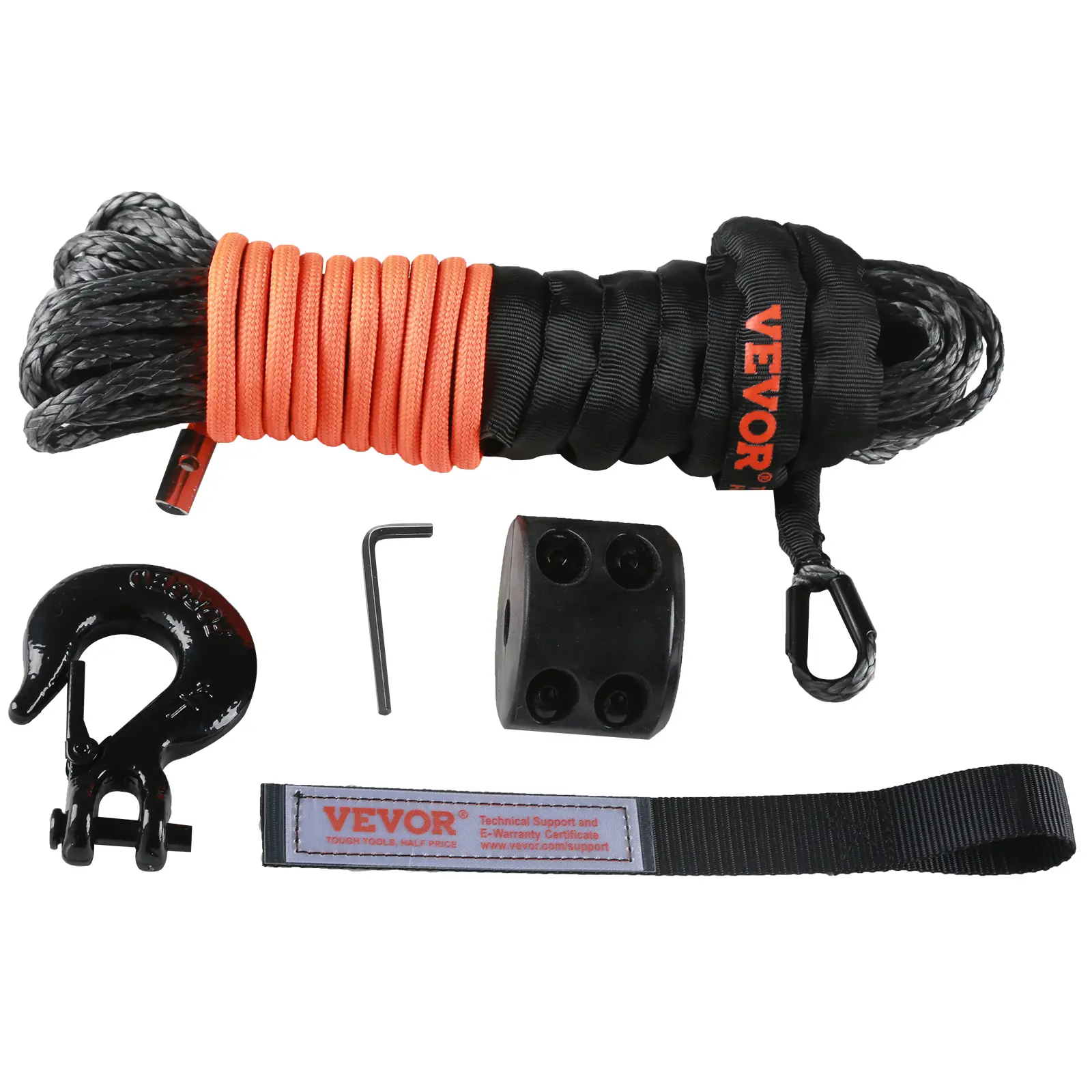 【Summerfinds】VEVOR Synthetic Winch Rope,1/4 Inch x 50 Feet 10,000 lbs Synthetic Winch Line Cable Rope with Protective Sleeve + Stopper + Forged Winch Hook + Pull StrapFit for ATVUTVSmall VehiclePickup