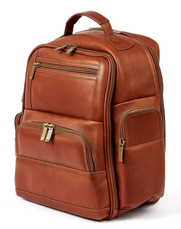 Claire Chase 352 Handcrafted Cow Hide Executive Backpack - Saddle, 16" h x 9" w x 15" l, 3.7 lbs, Antique Brass Hardware