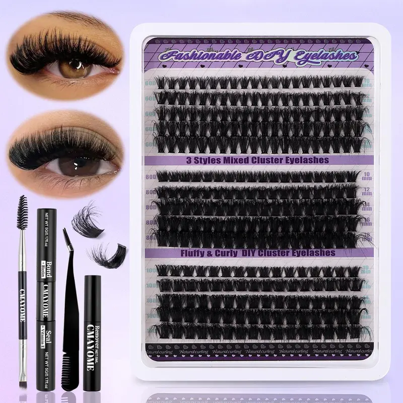 Natural Look Eyelash Extensions, 270pcs Mixed Length 3 Styles Individual False Eyelashes with Tools, Professional Eye Enhancement Tools for Women, Eyelash Extension Kit