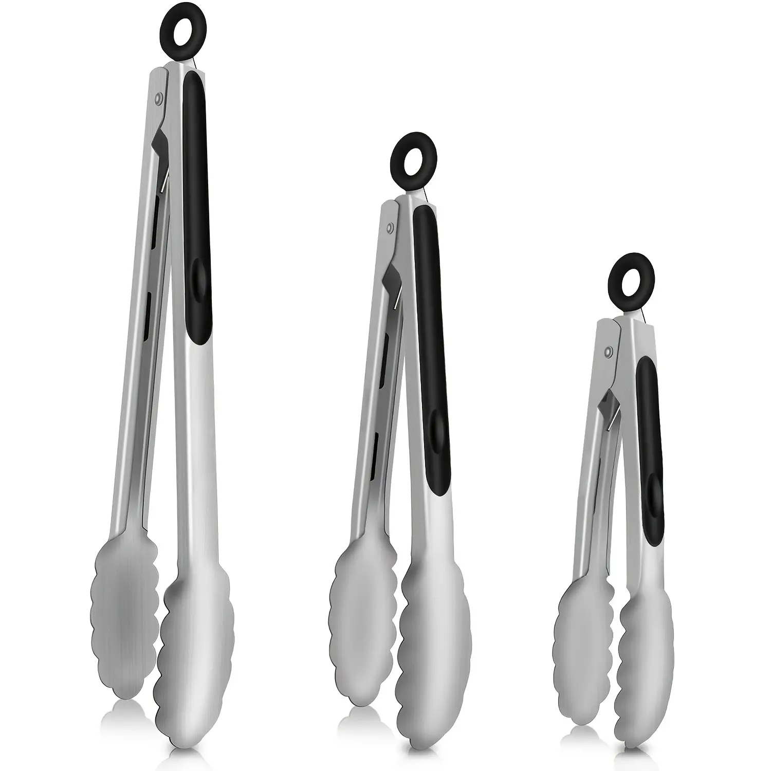 Stainless Steel Kitchen Tongs Set, 3 Counts/set Multipurpose Heat Resistant Food Tongs with Locking Design, Non-slip Cooking Utensils for Home Kitchen Barbecue, Kitchen Cooking Accessories, Kitchen Tools And Gadgets