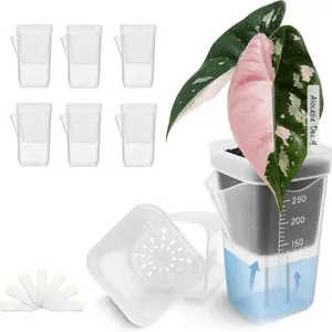 Thickened Semi-Transparent Hydroponic Square Succulent Plastic Flower Pots, Hydroponic Planters, Water Level Indicator & Drainage Hole, Indoor/outdoor Use