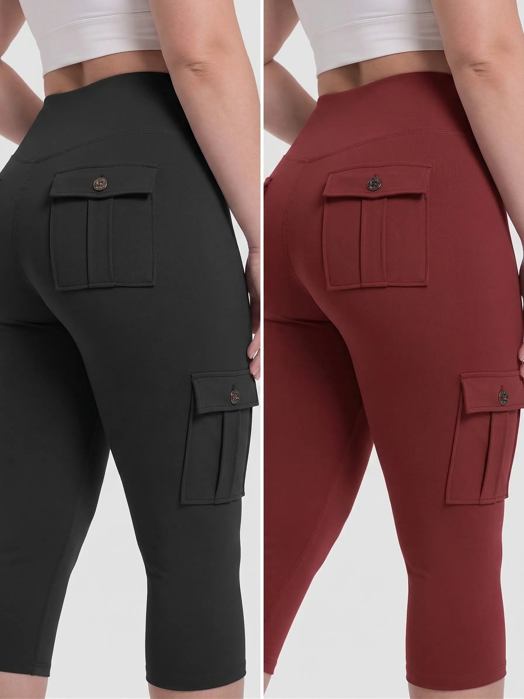 Women's 2-Pack High-Waisted Capri Leggings - Booty Lift, Tummy Control, 4-Pocket Stretchable Activewear, Soft for Sports Pants, Fitness Tights