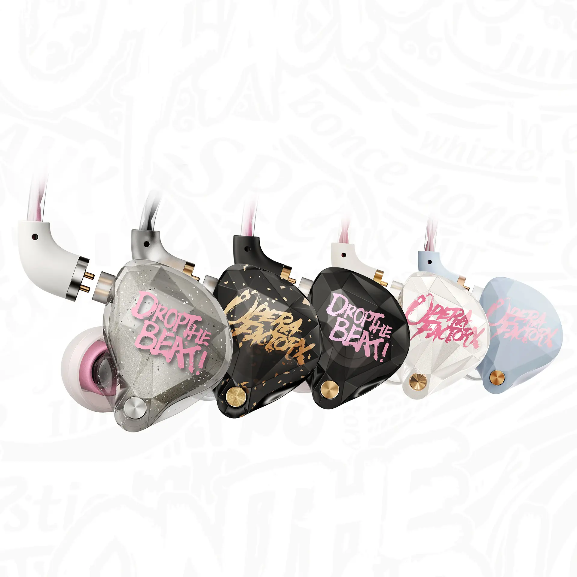 WHIZZER Hi-Res Wired IEMs with Diamond Graffiti Design 10mm Dynamic Driver Deep Bass Earbuds Noise Isolating In-Ear Monitors Detachable 2-Pin 5N OFC Cable for Gaming Music