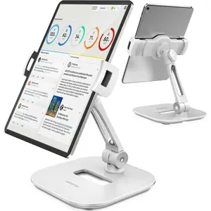 Tablet Stand Holder, Stylish  iPad Stands, Foldable 360? Swivel iPad  Table Stand Holder fits 4-11" Tablets/Smartphones for Kitchen Bedside Office POS Showroom Reception (White)