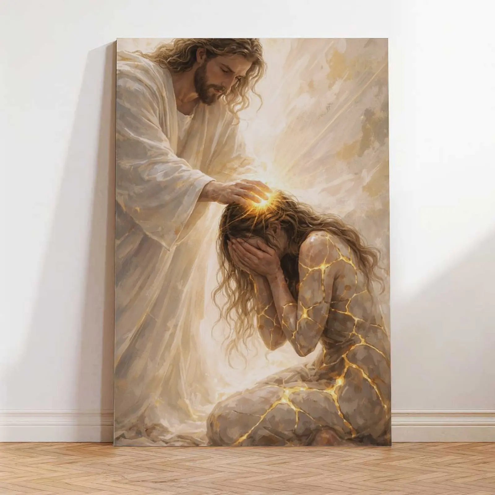 Healed By Him Christian Art Canvas, Jesus and Woman Wall Art, Jesus Print, LDS Art, Bible Art, Jesus with Girl, Religious Prints, Jesus Wall Art, Jesus Art Decor Decoration Artistic posters