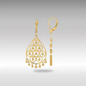 14K Gold Polished and Diamond-cut Chandelier Style Dangle Earrings - Model TF2329