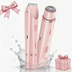 2-in-1 Shaver for Women Teen Girls Body Hair Trimmer Bikini Line Razor Waterproof for Shaving Underarm Legs Bikini Area Face Full Body Use Portable Compact Travel Ready Summer Self Care Essential Back to School Gift for Her,SummerVibes Gift