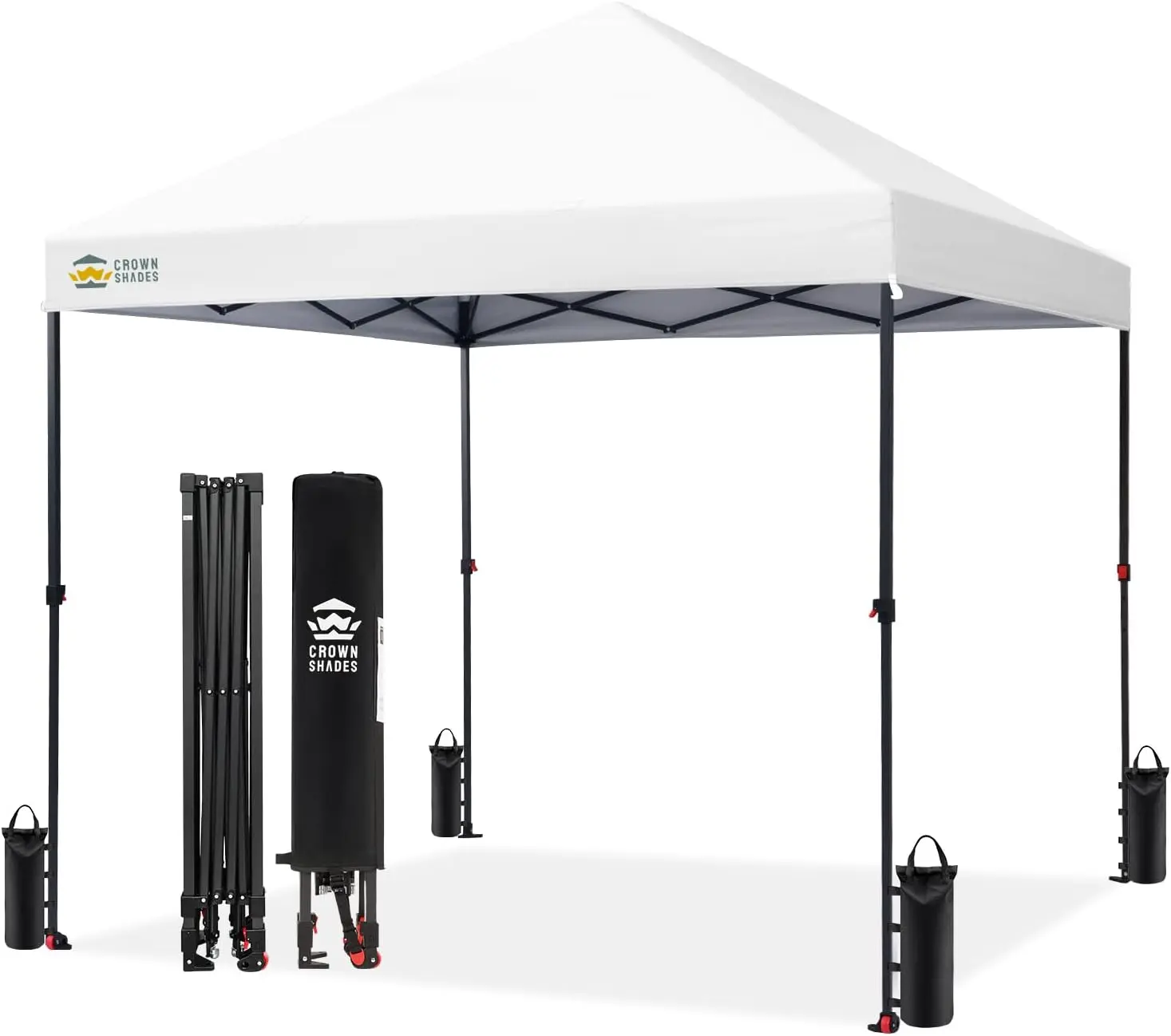 CROWN SHADES 8x8 Pop Up Canopy - Patented Center Lock One Push Instant Outdoor Canopy Beach Tent with STO-N-Go Bag 8 Stakes & 4 Sand Bags，White,home decor,camping essentials