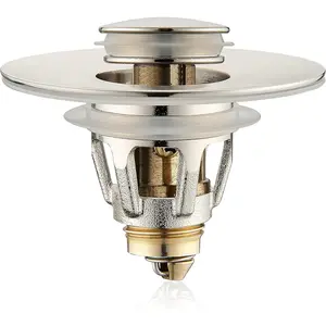 Universal Bathroom Sink Stopper - Bounce Wash Basin Drain Filter, Brushed Nickel Pop Up Drain Stopper,  Core Push Type Sink Stopper, Sink Drain Plug with Anti-Clogging Strainer, for 1.1-1.5 inch