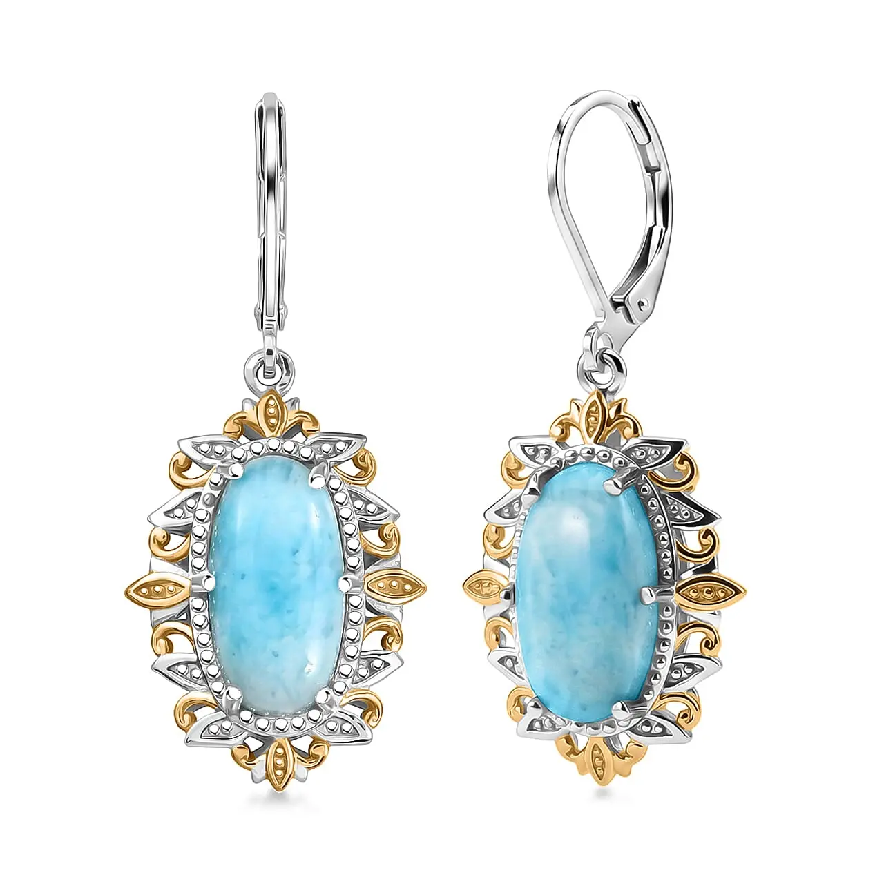 EverTrue Premium Larimar Earrings in 18K YG Plated and Platinum Bond 7.85 ctw