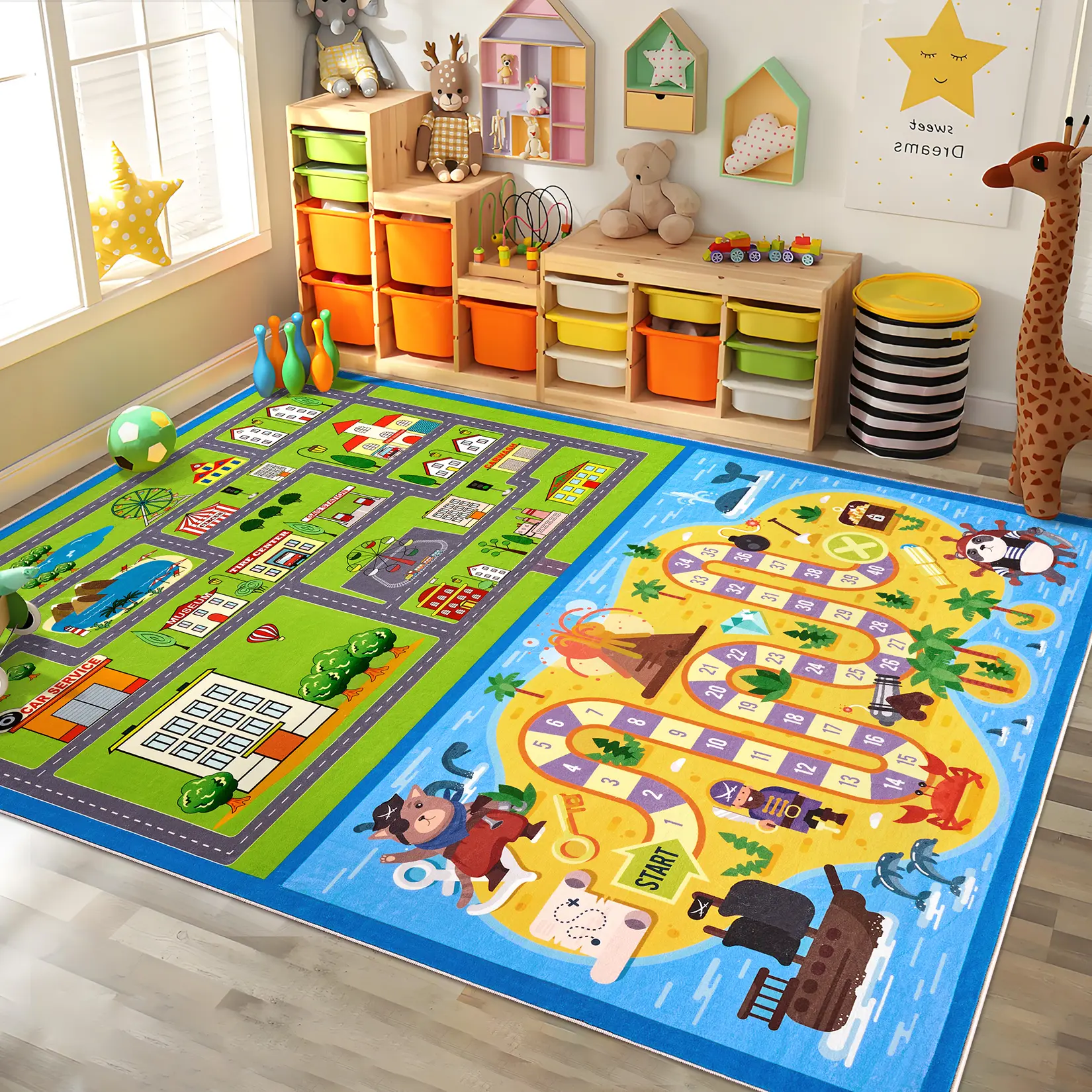 Colorful Kids Rug, Board Game Nursery Carpet, Interest Play City Street Mat Carpet, for Bedroom Classroom Playroom Kids' Rug