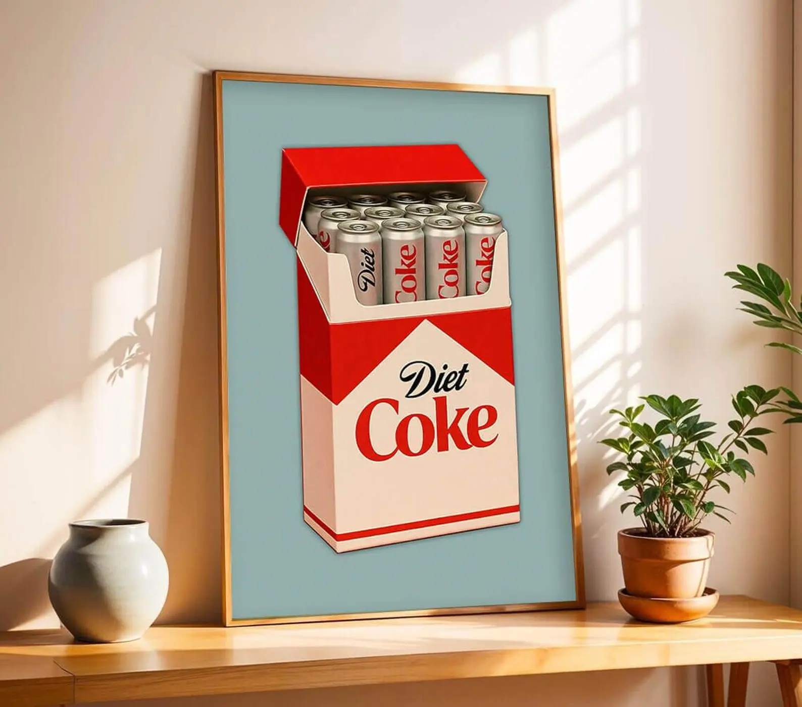 Diet Coke Poster, Retro Kitchen Wall Art, Minimalist Drink Print, Funny Diet Soda Lover Gift, Trendy Dopamine Decor for Home