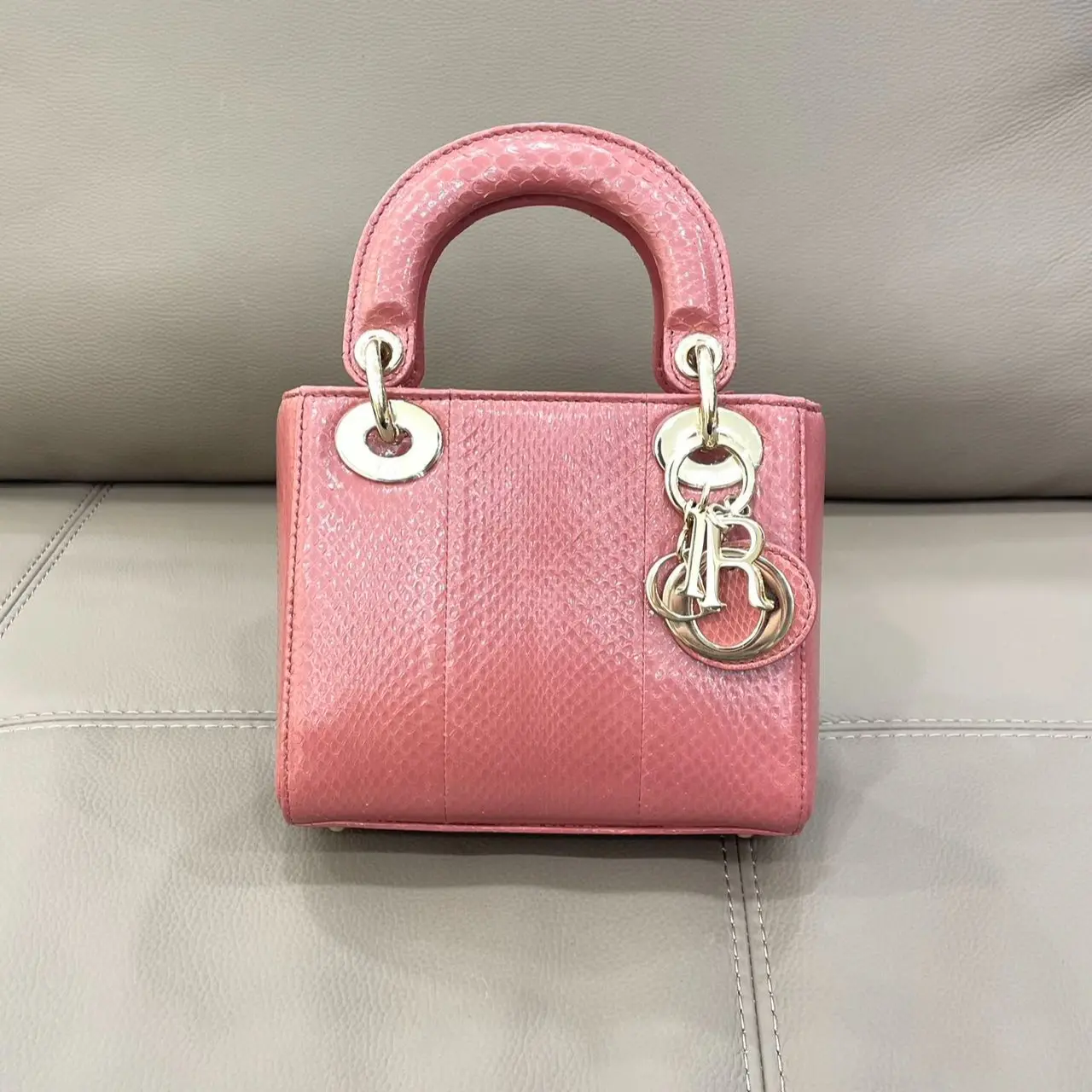 Pre-owned Dior Lady Pink Python Mini Handbag | Authentic Pre Loved Luxury Icon|19322740