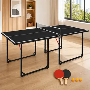 [Fahuac] 6ft Foldable Indoor Table Tennis Table - 12mm MDF Top, Heavy-Duty Alloy Steel Legs, Screw-On Net & Post Set, 1-Min Setup, Space-Saving for Home Game Room